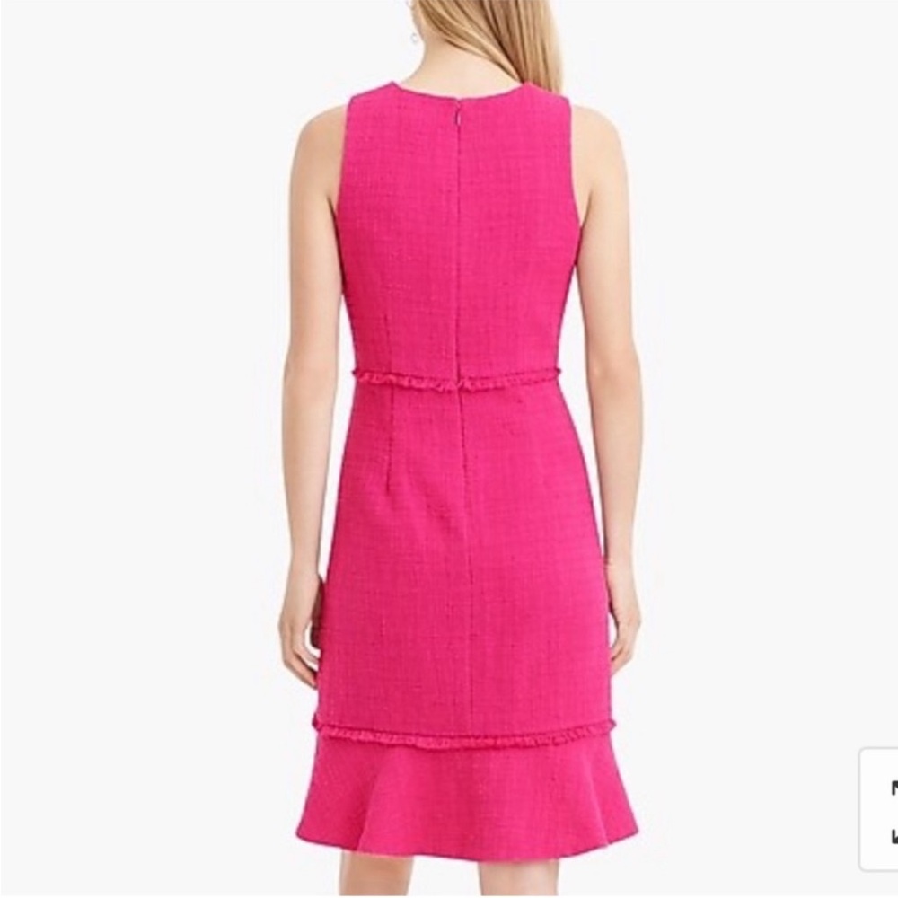 J.Crew Pink Fluted Hem A-Line Fringe Detail Textured Cotton Tweed Dress - 6 - Picture 2 of 10
